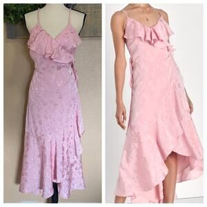 NWOT Lulus Exquisite Presence Blush Floral Jacquard High-Low Wrap Dress